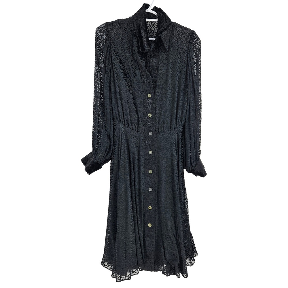 Vintage 70s Galanos A-line Dress Black Velvet Leopard Silk Designer Midi